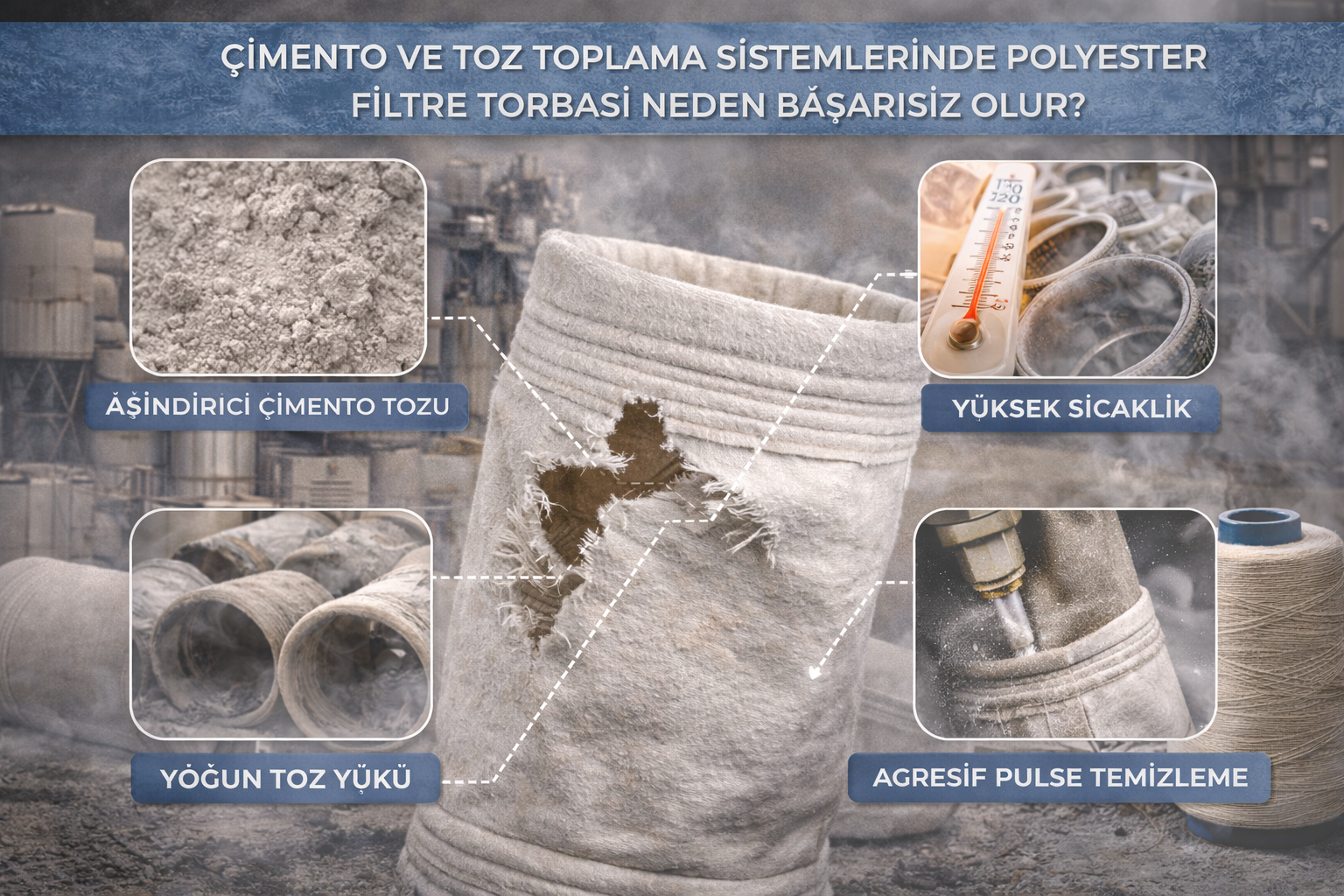 Çimento ve Toz Toplama Sistemlerinde Polyester Filtre Torbası Neden Başarısız Olur?